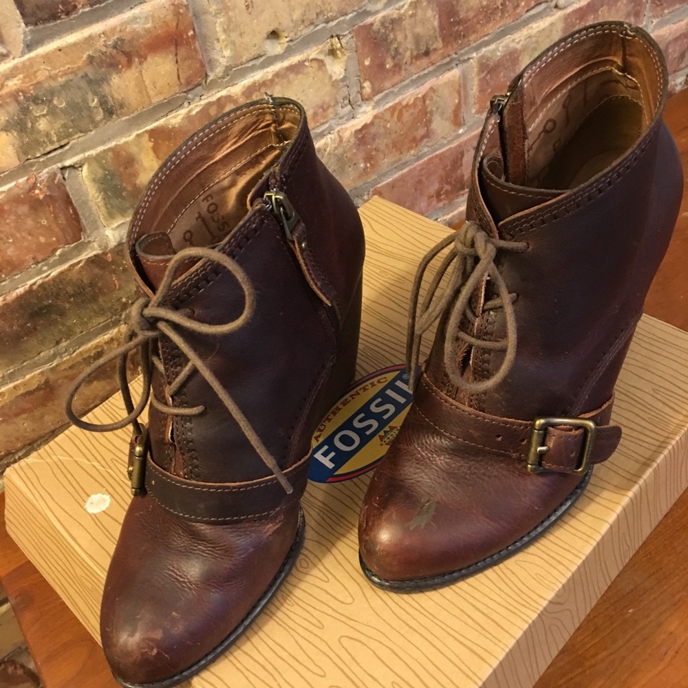 Beautiful Fossil Wedge Heeled Bootie